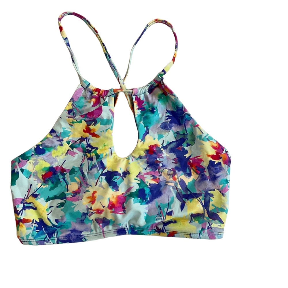 NWT SWIMSYSTEMS Meadow Floral Halter Neck Keyhole High Neck Swim Top‎ D-Cup